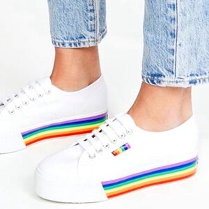 Superga White Sneakers with Rainbow Platform